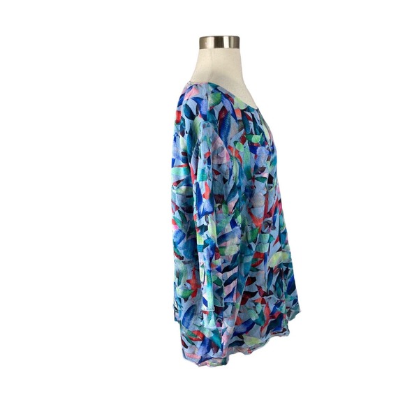 Soft Surroundings 2X Blue Purple Watercolor Gauze Blouse Beachy Coastal - Picture 2 of 4